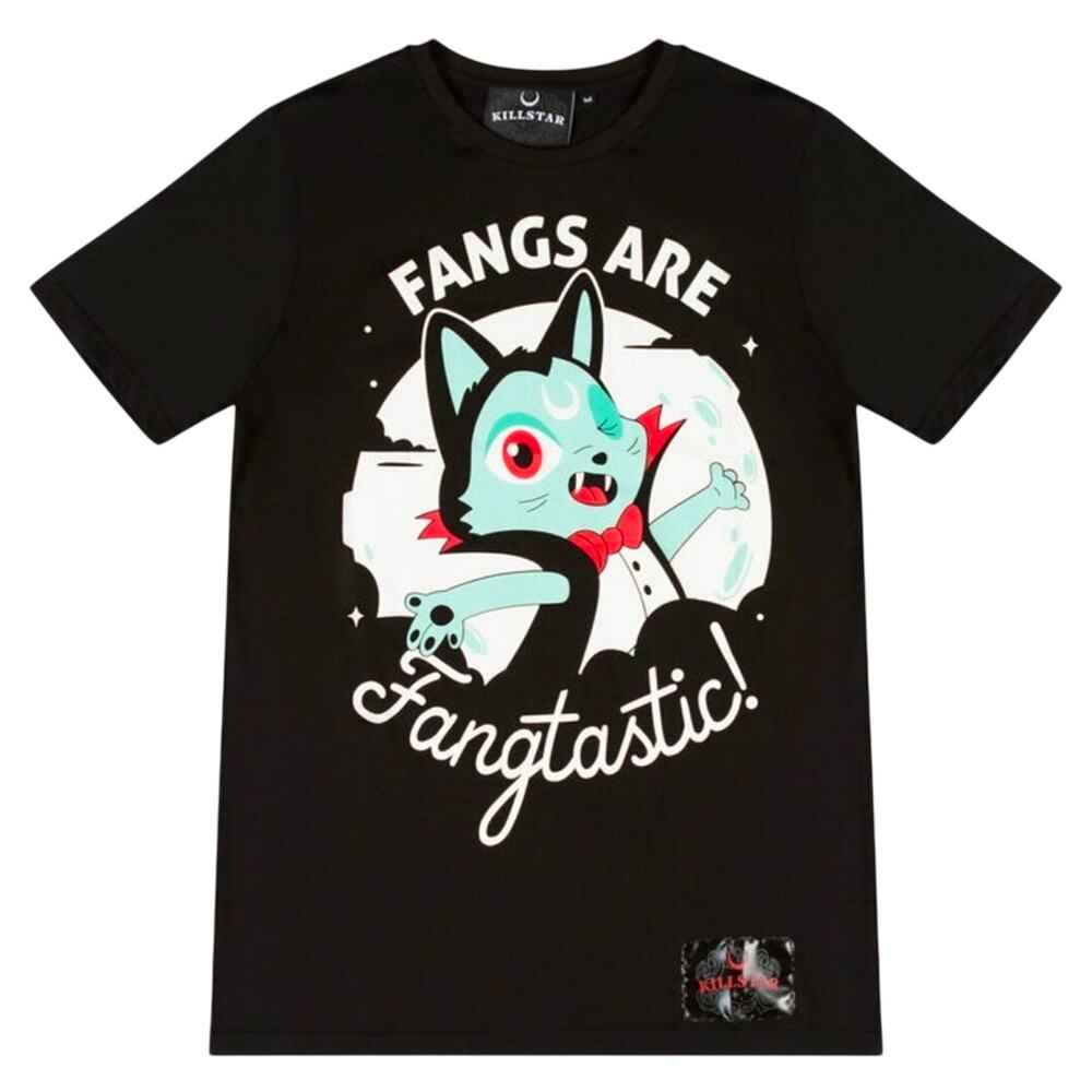 Killstar Fangtasy Black Graphic Cat T-Shirt NWT Large